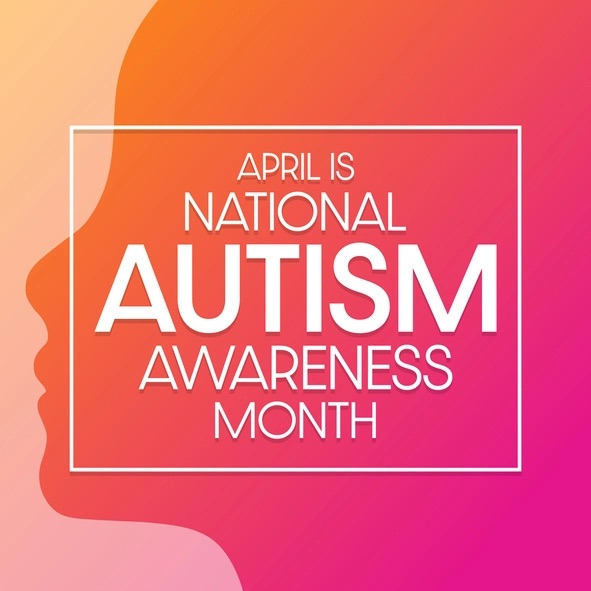 A woman's head with the words april is national autism awareness month.