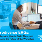Photo of two employees shaking hands in an office space on a cyan blue background. Text below the image reads, "Neurodiverse ERGs: What They Are, How to Build Them, and Why They're the Future of the Workplace", followed by the Creative Spirit logo.